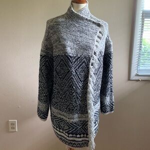 J. Jill white, gray, and black fringe sweater coat size XL.